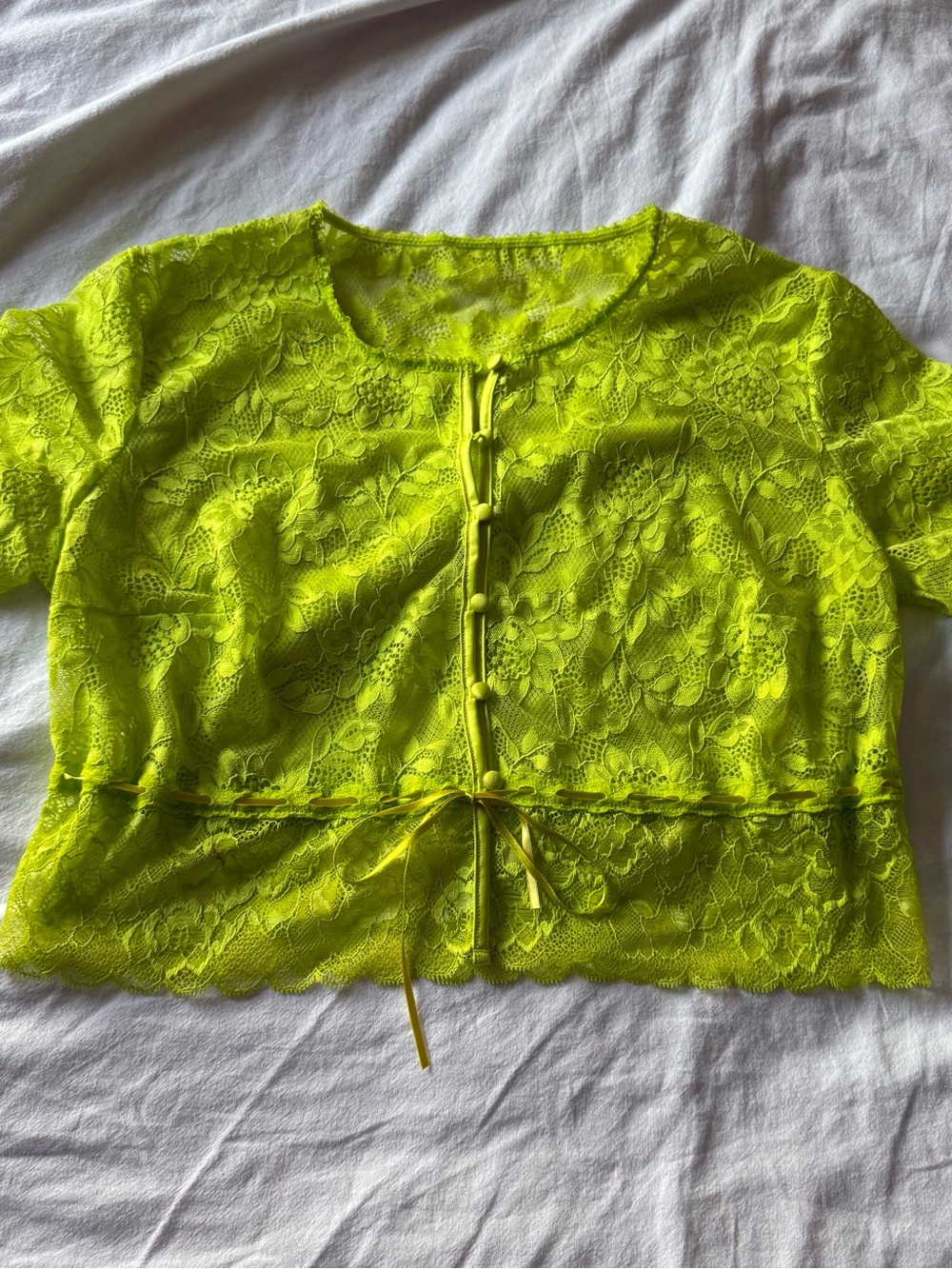 Savage X Fenty Neon Yellow Lace Cropped Tie-Front Top